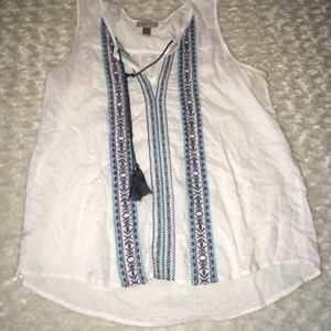 Ann Taylor the Loft Blouse Boho With Tassels LG